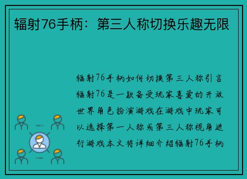 辐射76手柄：第三人称切换乐趣无限