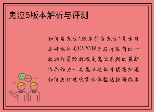 鬼泣5版本解析与评测